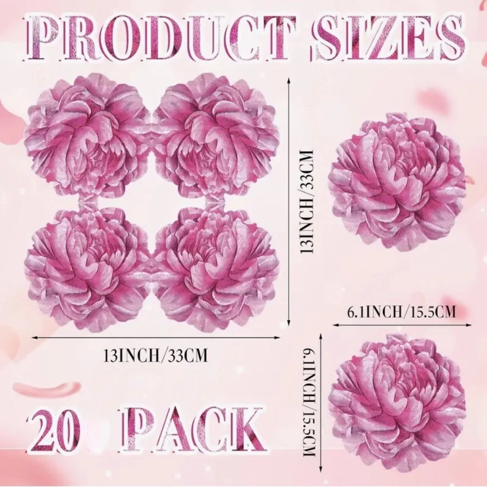Pink Peonies Decorative Shaped Paper Napkins, 20 ct